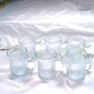 Vintage MCM Royal Crest by Gibson Glass Mugs With Handles Ribbed Coffee Tea 6